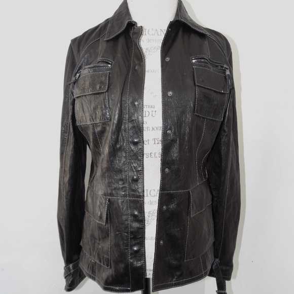 GARMANY Black Distressed Short Leather Jacket - Picture 1 of 8